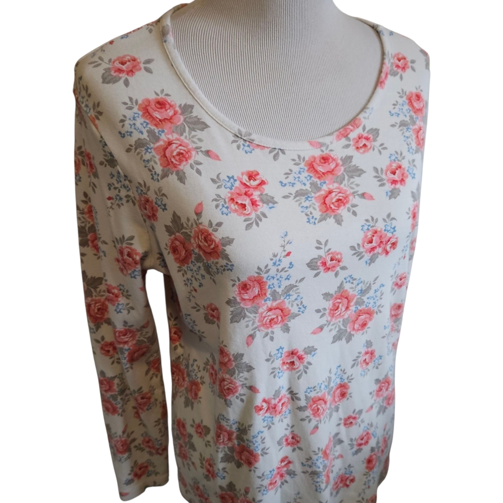 White Stag Floral Long Sleeve Top - Pink and Blue 100% Cotton Size XL